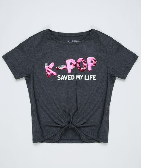 Blusa-Juvenil--K-Pop-Saved-My-Life--com-Paete-e-No-Manga-Curta-Cinza-Mescla-Escuro-9946357-Cinza_Mescla_Escuro_1