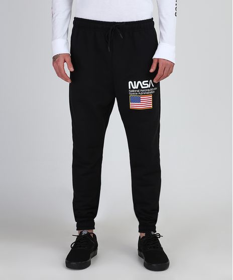 Calca-Masculina-Relaxed-em-Moletom--Nasa---Preto-9946157-Preto_1