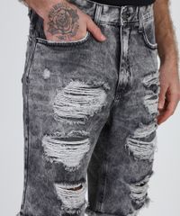 Bermuda-Jeans-Masculina-Slim-Destroyed-Marmorizada-com-Bolsos--Preta-9952916-Preto_4