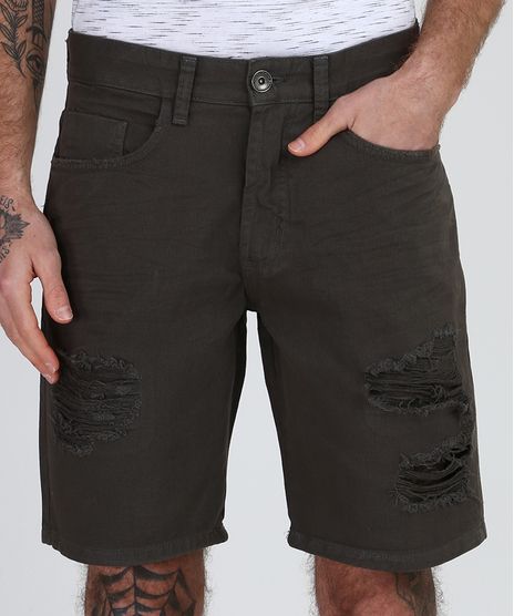 Bermuda-de-Sarja-Masculina-Slim-Destroyed-com-Rasgos-Verde-Militar-9953404-Verde_Militar_1