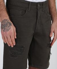 Bermuda-de-Sarja-Masculina-Slim-Destroyed-com-Rasgos-Verde-Militar-9953404-Verde_Militar_4