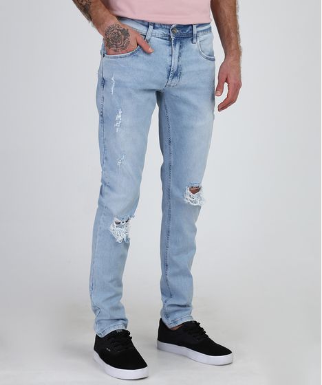 calça jeans clara masculina larga