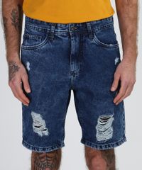 Bermuda-Jeans-Masculina-Slim-Marmorizada-Destroyed-com-Bolsos--Azul-Escuro-9954882-Azul_Escuro_1