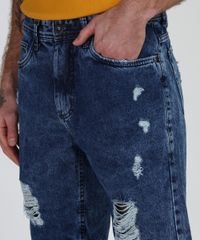 Bermuda-Jeans-Masculina-Slim-Marmorizada-Destroyed-com-Bolsos--Azul-Escuro-9954882-Azul_Escuro_4