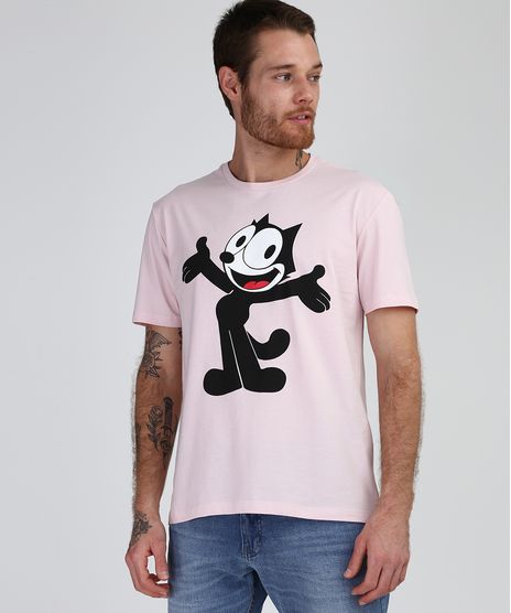 Camiseta-Masculina-Gato-Felix-Manga-Curta-Gola-Careca-Rosa-Claro-9943401-Rosa_Claro_1