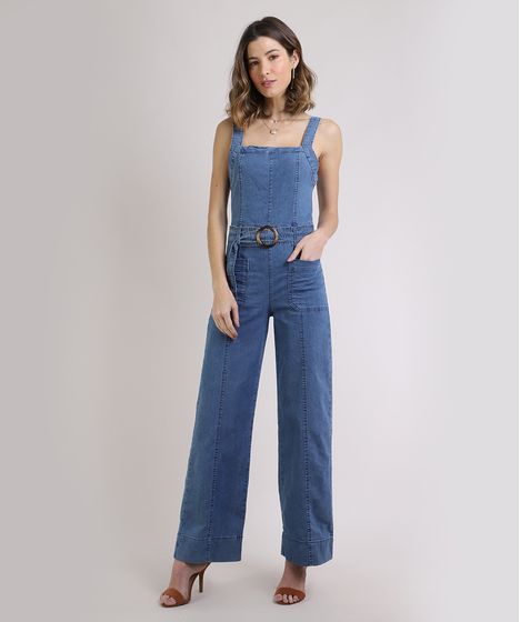 macacão flare jeans feminino