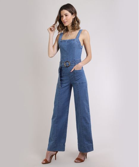 macacão flare jeans feminino