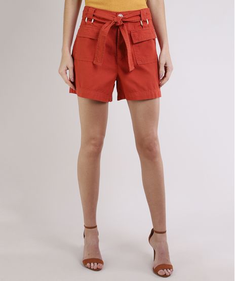Short-Feminino-Cintura-Alta-Alfaiatado-com-Argola-e-Bolsos-Laranja-9945408-Laranja_1