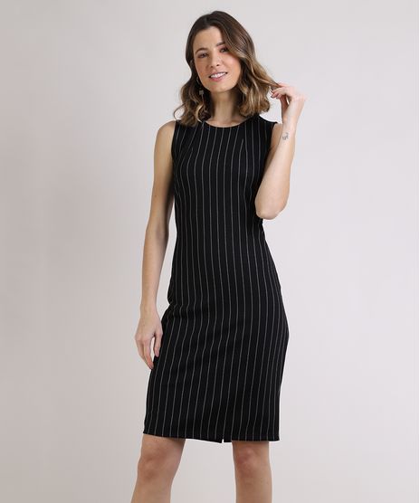 Vestido-Feminino-Basico-Curto-Estampado-Risca-de-Giz-Sem-Manga-Preto-9832642-Preto_1
