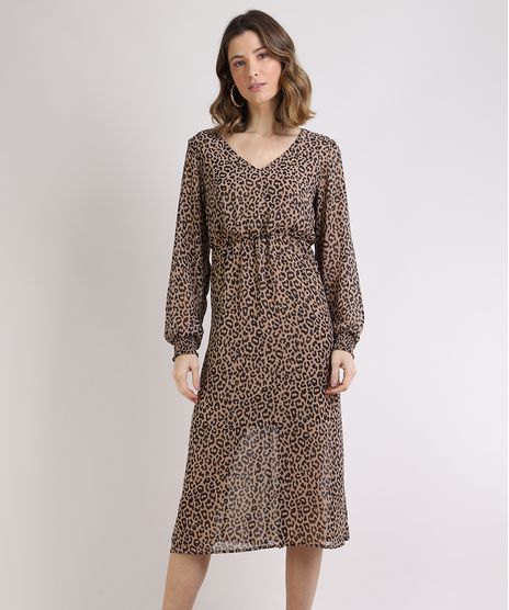 Vestido-Feminino-Animal-Print-Midi-Transparente-Manga-Longa-Decote-Redondo-Marrom-9890545-Marrom_1