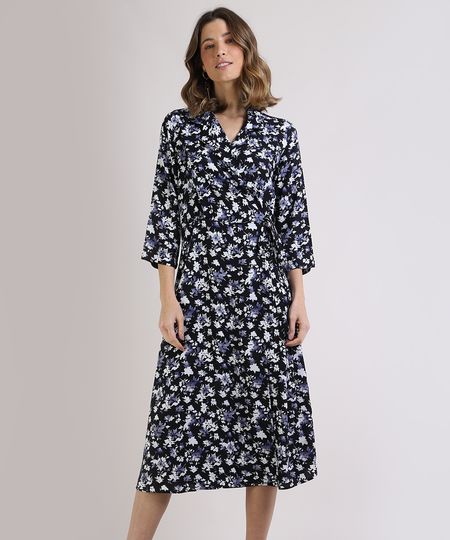 Vestido-Feminino-Midi-Floral-Transpassado-Manga-3-4-Preto-9942468-Preto_1