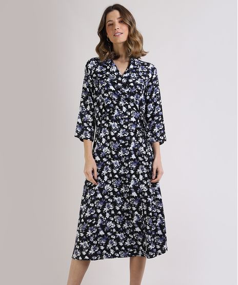 Vestido-Feminino-Midi-Floral-Transpassado-Manga-3-4-Preto-9942468-Preto_1