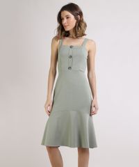 Vestido-Feminino-Midi-com-Botoes-Alca-Media-Verde-Medio-9943932-Verde_Medio_1