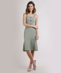 Vestido-Feminino-Midi-com-Botoes-Alca-Media-Verde-Medio-9943932-Verde_Medio_3