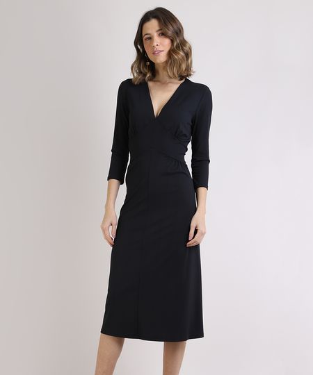 Vestido-Feminino-Midi-Manga-3-4-Decote-V-Preto-9946827-Preto_1