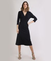 Vestido-Feminino-Midi-Manga-3-4-Decote-V-Preto-9946827-Preto_3