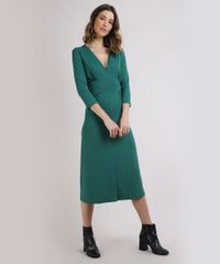 Vestido-Feminino-Midi-Manga-3-4-Decote-V-Verde-9946827-Verde_3