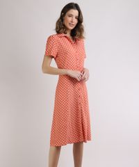 Vestido-Chemise-Feminino-Longo-Estampado-Poa-Manga-Curta-Laranja-9951034-Laranja_1