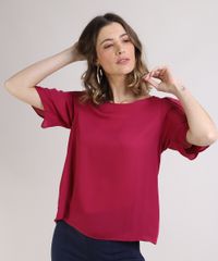 Blusa-Feminina-com-Recorte-Manga-Curta-Decote-Redondo-Rosa-Escuro-9946521-Rosa_Escuro_1