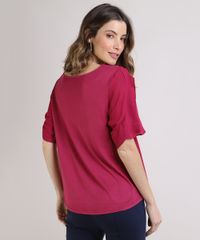 Blusa-Feminina-com-Recorte-Manga-Curta-Decote-Redondo-Rosa-Escuro-9946521-Rosa_Escuro_2
