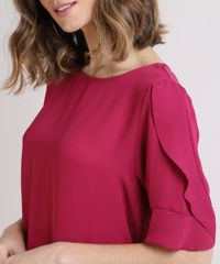 Blusa-Feminina-com-Recorte-Manga-Curta-Decote-Redondo-Rosa-Escuro-9946521-Rosa_Escuro_4