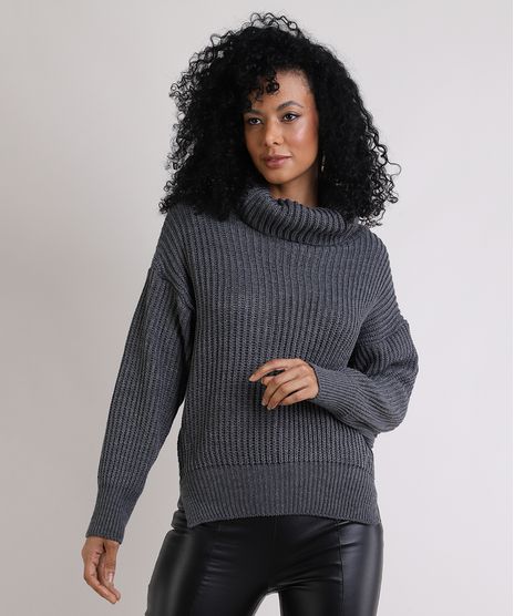 Blusa-Feminina-em-Trico-Gola-Alta-Cinza-Mescla-Escuro-9946661-Cinza_Mescla_Escuro_1
