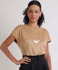 Blusa-em-Suede-Feminina-Manga-Curta-Marrom-Claro-9937761-Marrom_Claro_1