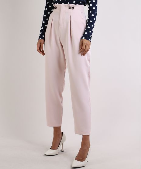 Calca-Feminina-Carrot-Cintura-Alta-com-Botao-e-Pregas-Rosa-Claro-9946770-Rosa_Claro_1