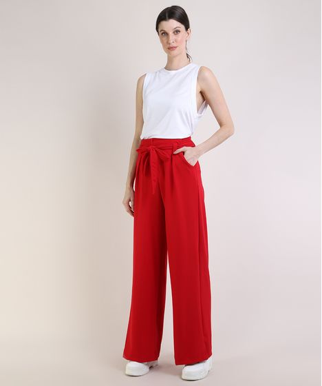 calça pantalona cintura alta com cropped