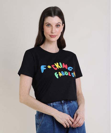 T-Shirt-Feminina-Mindset--F-cking-Fabulous---Manga-Curta-Decote-Redondo-Preta-9953974-Preto_1