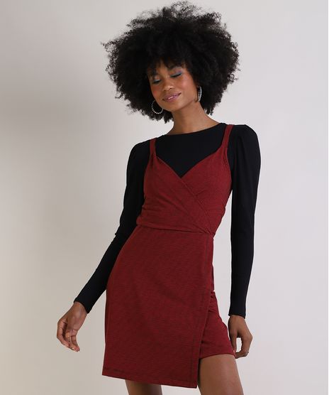 Vestido-Feminino-Curto-Jacquard-Estampado-Xadrez-Transpassado-Vermelho-9946027-Vermelho_1