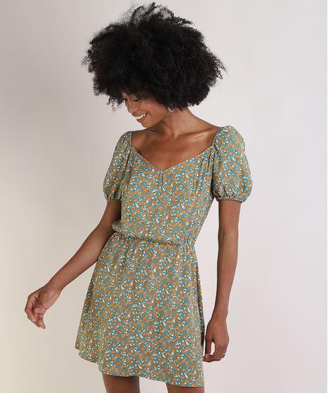 Vestido-Feminino-Curto-Estampado-Floral-Manga-Bufante-Decote-Reto-Verde-9947738-Verde_1