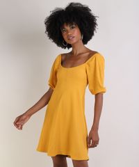 Vestido-Feminino-Curto-Canelado-Manga-Bufante-Mostarda-9952165-Mostarda_1