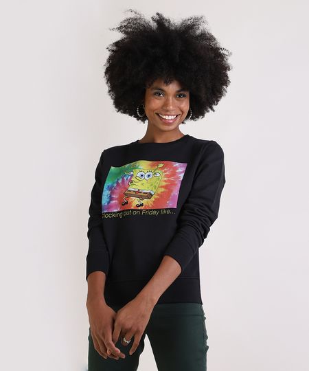 Blusao-de-Moletom-Feminino-Bob-Esponja-Decote-Redondo-Preto-9953771-Preto_1