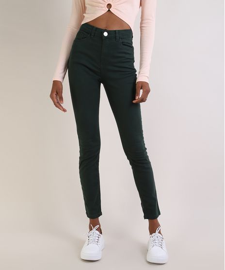Calca-de-Sarja-Feminina-Super-Skinny-Cintura-Alta-com-Ziper-na-Barra-Verde-Escuro-9934960-Verde_Escuro_1