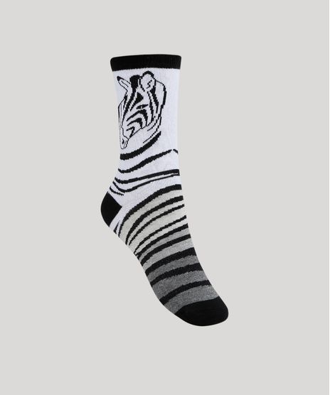 Meia-Feminina-Cano-Alto-Estampado-Animal-Print-de-Zebra-Branca-9954821-Branco_1