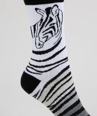 Meia-Feminina-Cano-Alto-Estampado-Animal-Print-de-Zebra-Branca-9954821-Branco_4