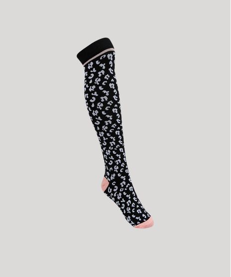 Meia-Feminina-3-4-Estampado-Animal-Print-de-Onca-Preta-9954833-Preto_1