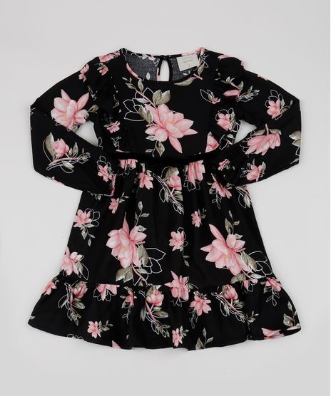 Vestido-Infantil-Estampada-Floral-Manga-Longa-Preta-9946429-Preto_1