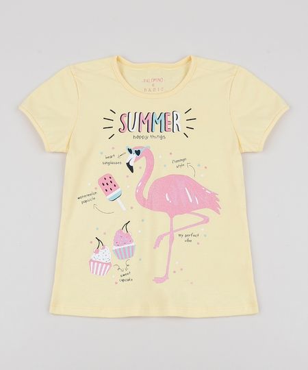 Blusa-Infantil-Flamingos-Manga-Curta-Amarela-9952888-Amarelo_1