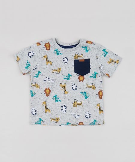 Camiseta-Infantil-Estampada-de-Bichos-com-Bolso-Manga-Curta-Cinza-Mescla-Claro-9954940-Cinza_Mescla_Claro_1