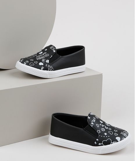 Tenis-Slip-On-Infantil-Sonho-de-Crianca-com-Estampa-Preto-9956636-Preto_1