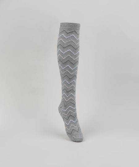 Meia-Feminina-3-4-Estampada-Zig-Zag-Cinza-Mescla-9954835-Cinza_Mescla_1