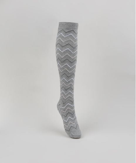 Meia-Feminina-3-4-Estampada-Zig-Zag-Cinza-Mescla-9954835-Cinza_Mescla_1