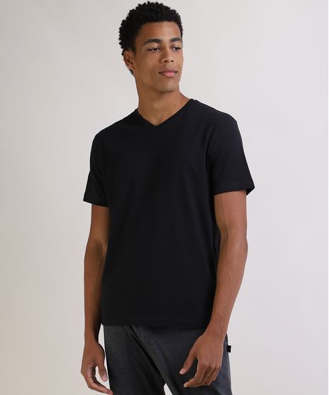 Camiseta-Masculina-Basica-Manga-Curta-Gola-V-Preta-9597169-Preto_1