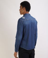 Camisa-Jeans-Masculina-Tradicional-Destroyed-com-Bolsos-Manga-Longa-Azul-Escuro-9943160-Azul_Escuro_2