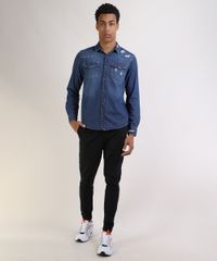 Camisa-Jeans-Masculina-Tradicional-Destroyed-com-Bolsos-Manga-Longa-Azul-Escuro-9943160-Azul_Escuro_3
