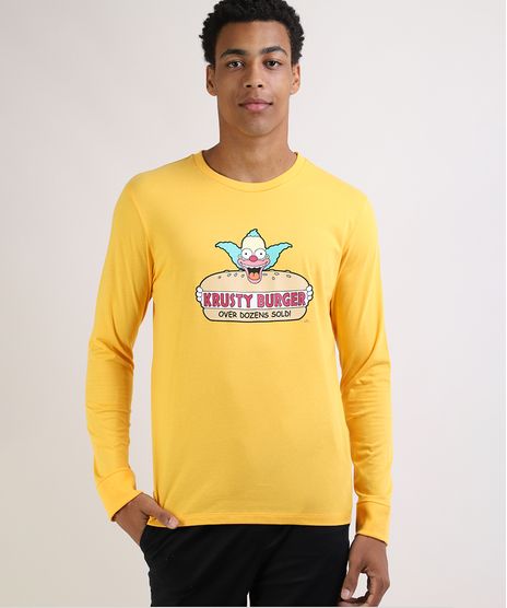 Camiseta-Masculina-Krusty-Burger-Os-Simpsons-Manga-Longa-Gola-Careca-Amarela-9951049-Amarelo_1