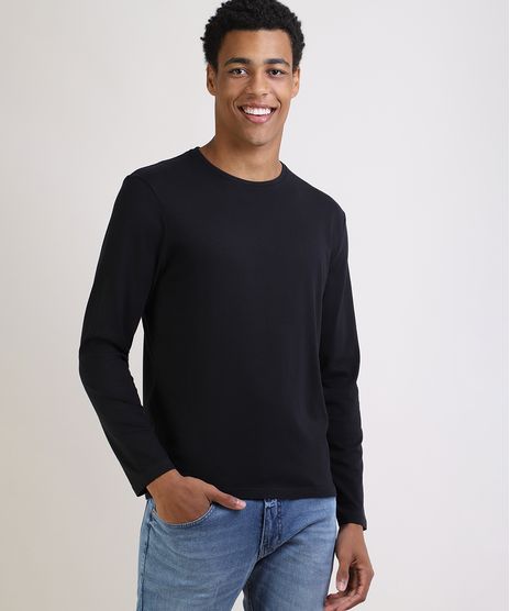 Camiseta-Masculina-Basica-Comfort-Fit-Manga-Longa-Gola-Careca-Preta-9826872-Preto_1