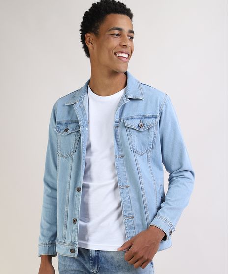 Jaqueta-Jeans-Masculina-Trucker-Manga-Longa-com-Bolsos-e-Botoes-Azul-Claro-9956498-Azul_Claro_1